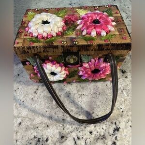 Floral Embellished Wooden Handbag